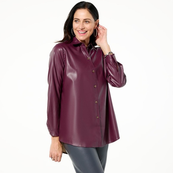 HUE Women's Burgundy Button-Down Shirt - Picture 1 of 9